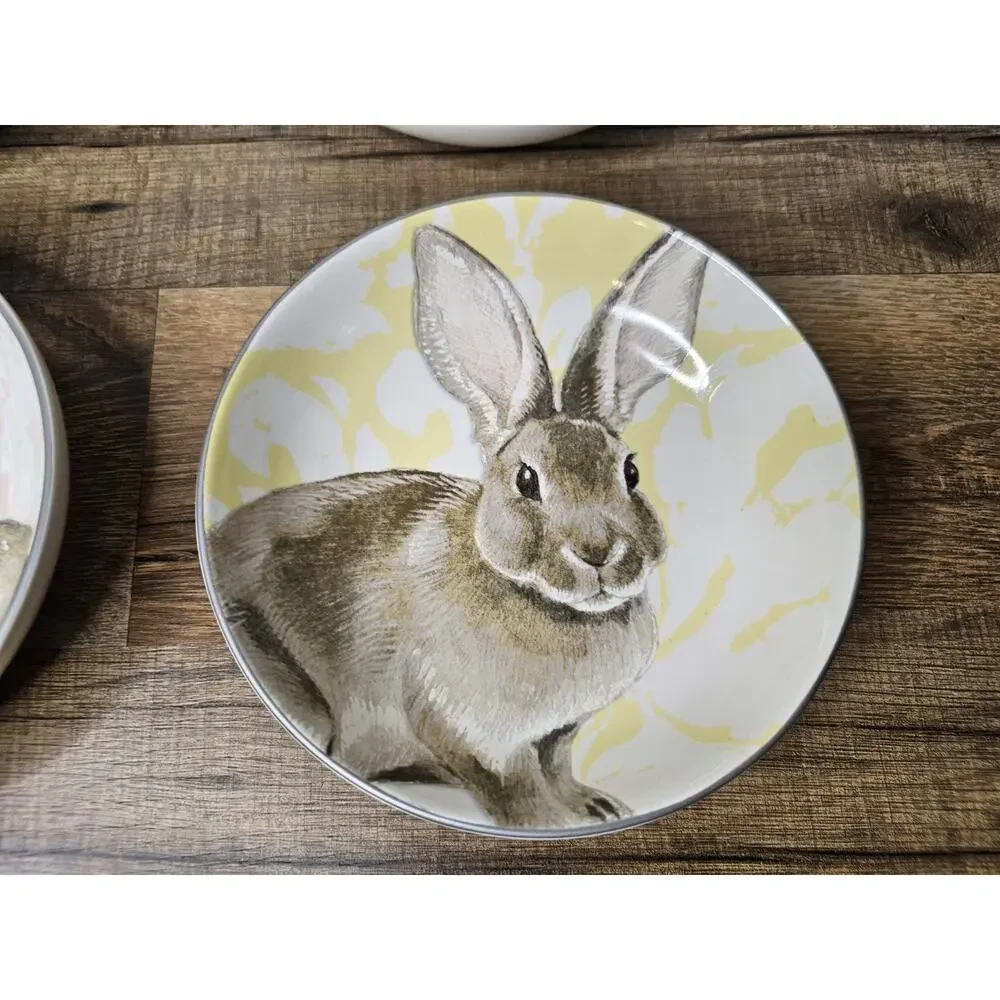 Williams Sonoma Damask Bunny Plates & Bowls | 5.5